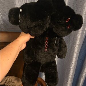 Hot Topic Exclusive Black & Red Double-Headed Bear Plush Mini Backpack